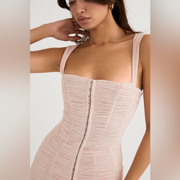 House of CB CATE CRYSTAL RUCHED MESH MINI DRESS. size Medium, $195 - Picture 5 of 16